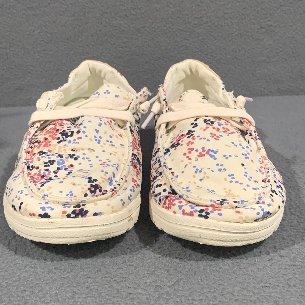 Hey Dude Wendy Loafers Women 7 Cream Multicolor Polka Dot Slip On Casual Shoes